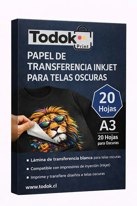 Papel de Transferencia Inkjet para Telas Oscuras A3 20 Hojas