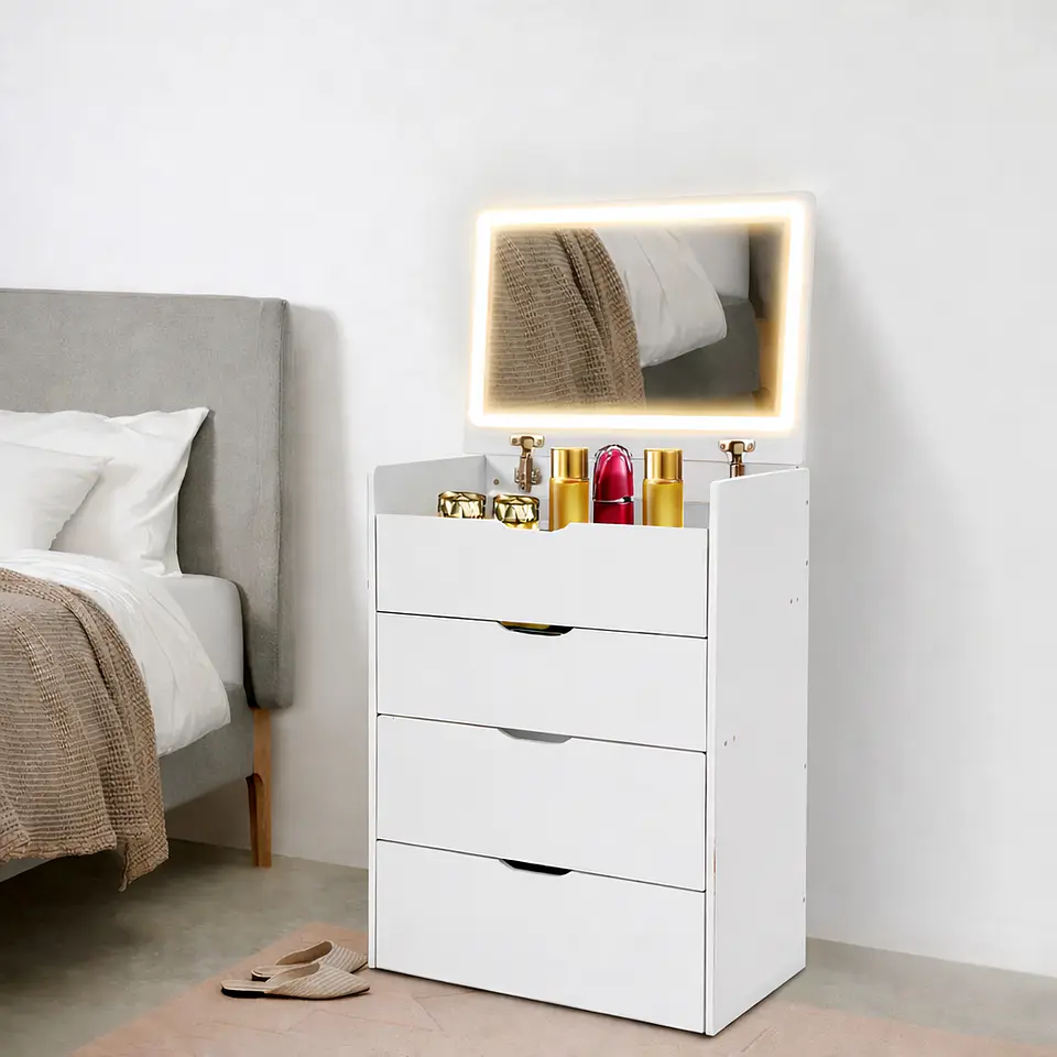 Tocador De Lujo Premiun Con Espejo Y Luz Incorporada Color Blanco 1