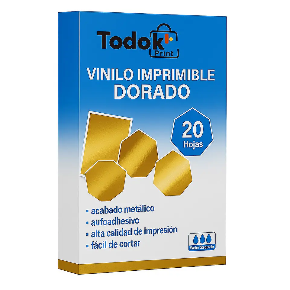 Papel Vinilo Adhesivo Imprimible Dorado A4 20 H 1