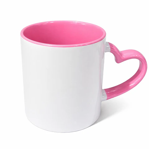 Taza de Cerámica Asa de Corazón Borde Rosa 11 oz – Pack 12 Unidades