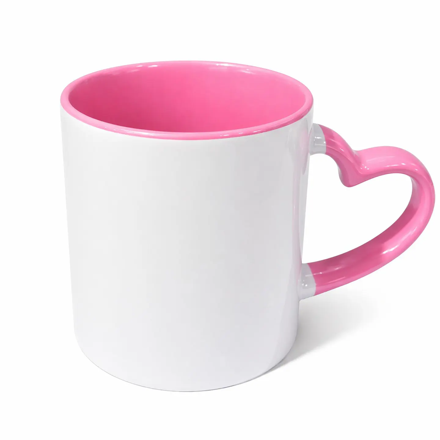Taza de Cerámica Asa de Corazón Borde Rosa 11 oz – Pack 12 Unidades 1