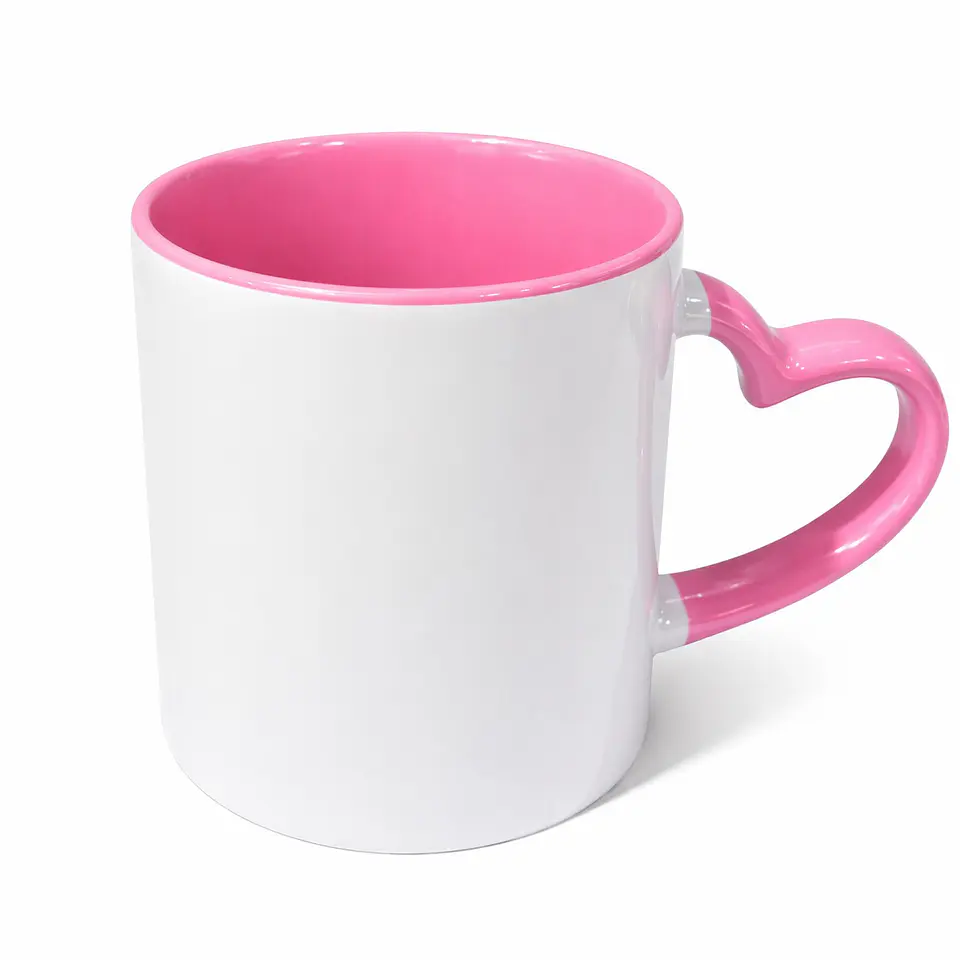 Taza de Cerámica Asa de Corazón Borde Rosa 11 oz – Pack 12 Unidades 1