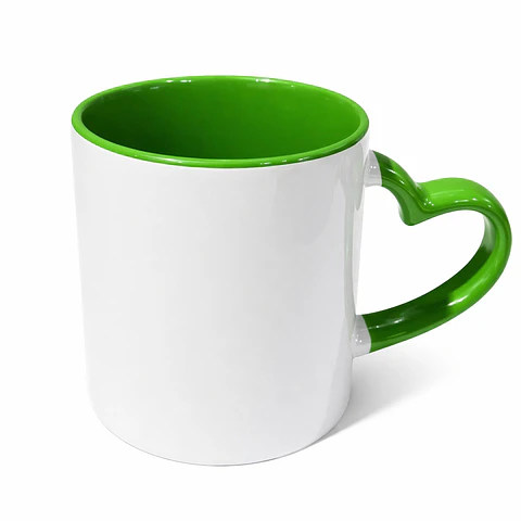Taza de Cerámica Asa de Corazón Borde Verde 11oz Pack 12 Unidades
