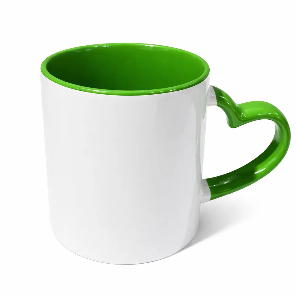 Taza de Cerámica Asa de Corazón Borde Verde 11oz Pack 12 Unidades 1