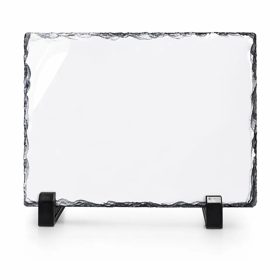 Roca Rectangular Sublimable Glossy 19x29cm con Cajita y Soportes 1
