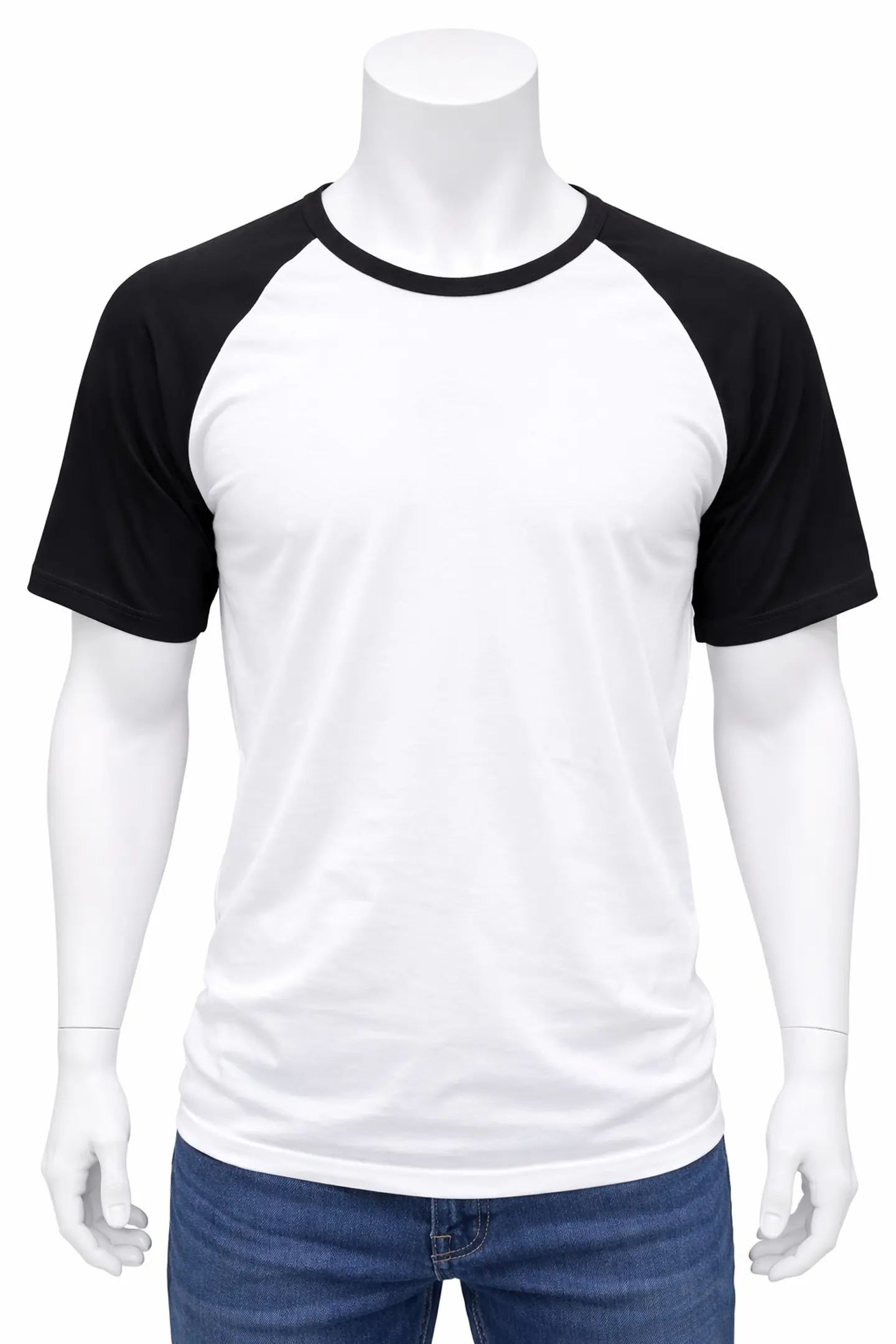Polera Color Blanco Manga Negra para Sublimación L, M y XL 1