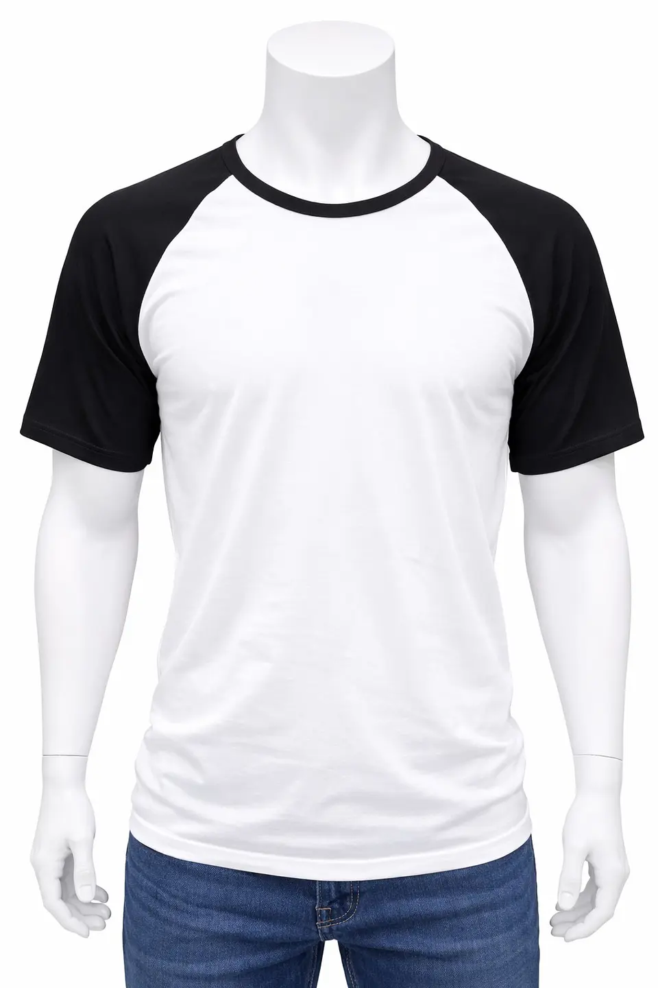 Polera Color Blanco Manga Negra para Sublimación L, M y XL 1