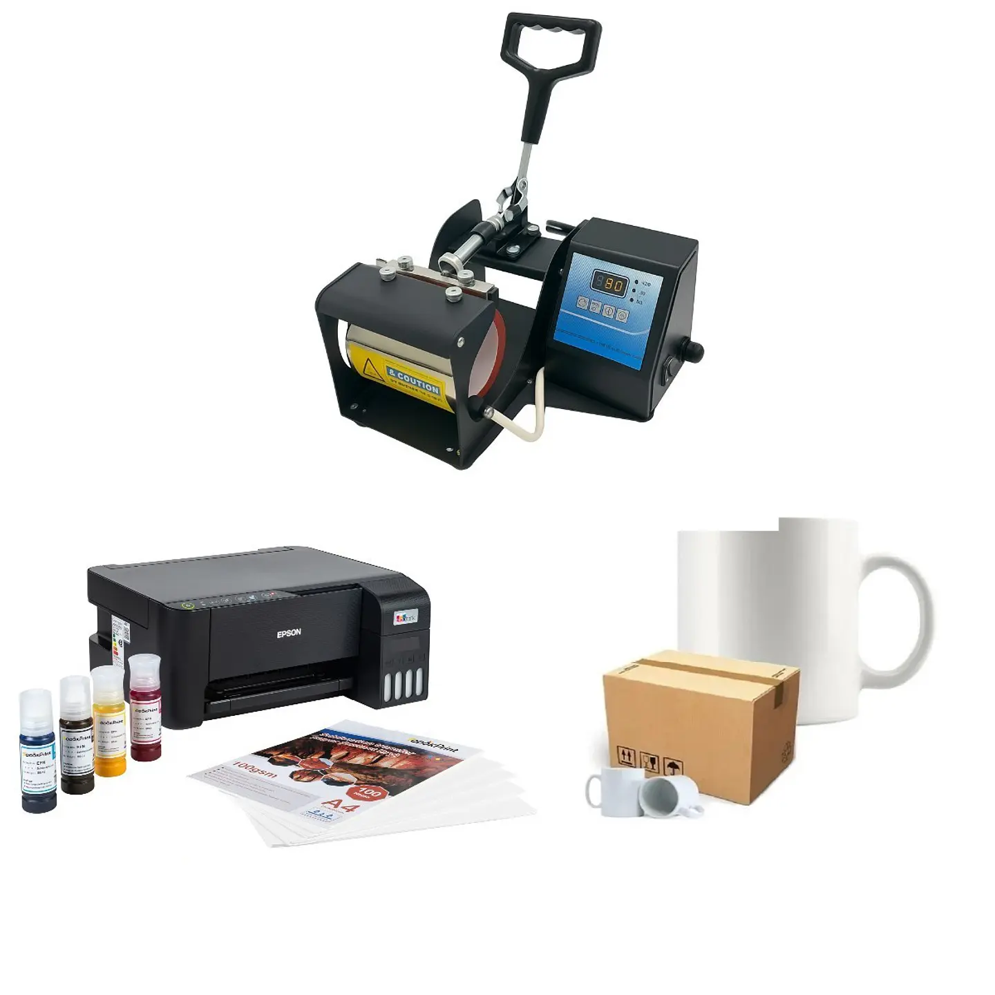 Kit de Estampadora 11oz + Impresora Epson L1250 + Tazas + Papel + Tintas 1