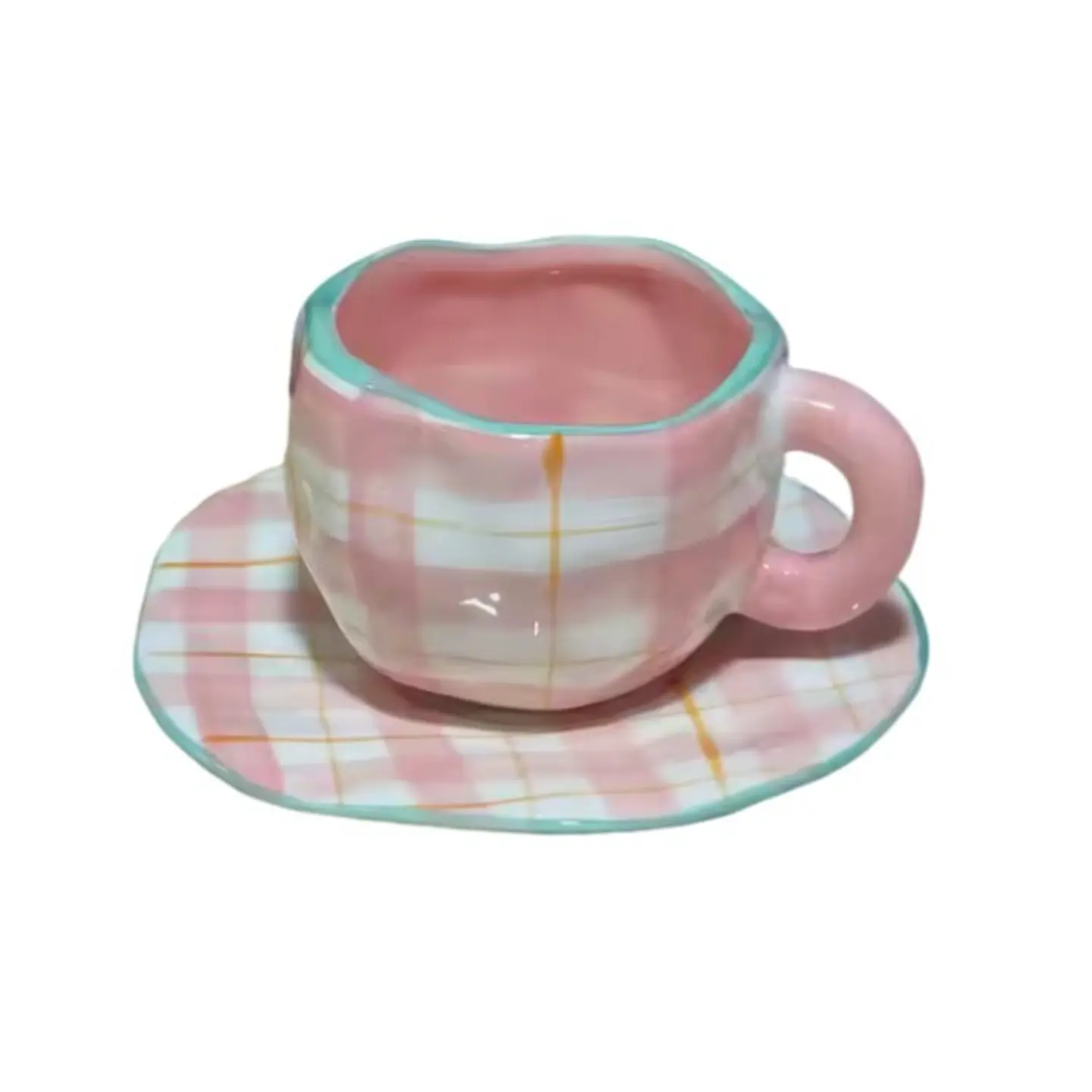 Taza de Cerámica Ligera de Lujo Rosa a Cuadros 1