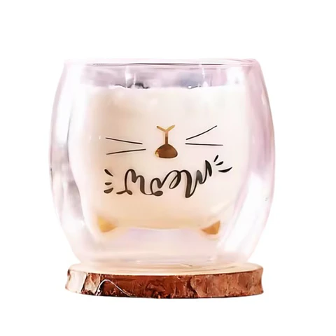 Vaso de Vidrio 300ml con Forma de Gato Doble Pared