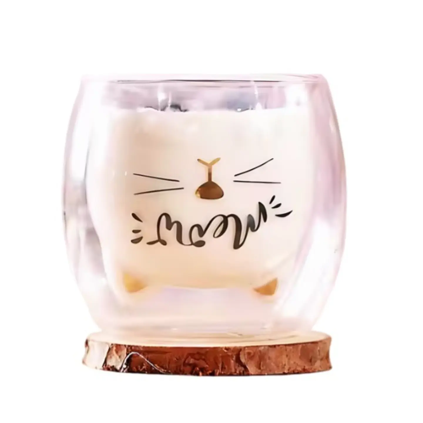 Vaso de Vidrio 300ml con Forma de Gato Doble Pared 1