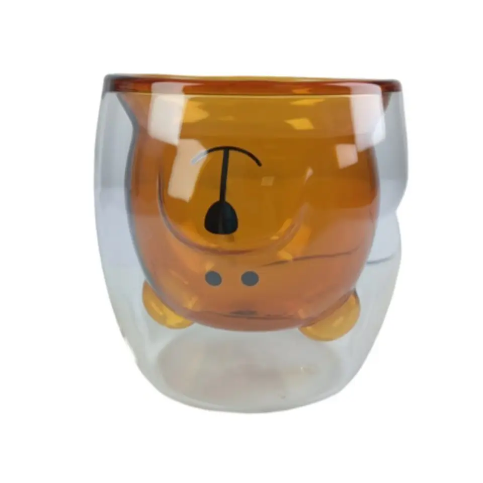 Vaso de Vidrio 300ml con Forma de Oso Marrón Doble Pared 1