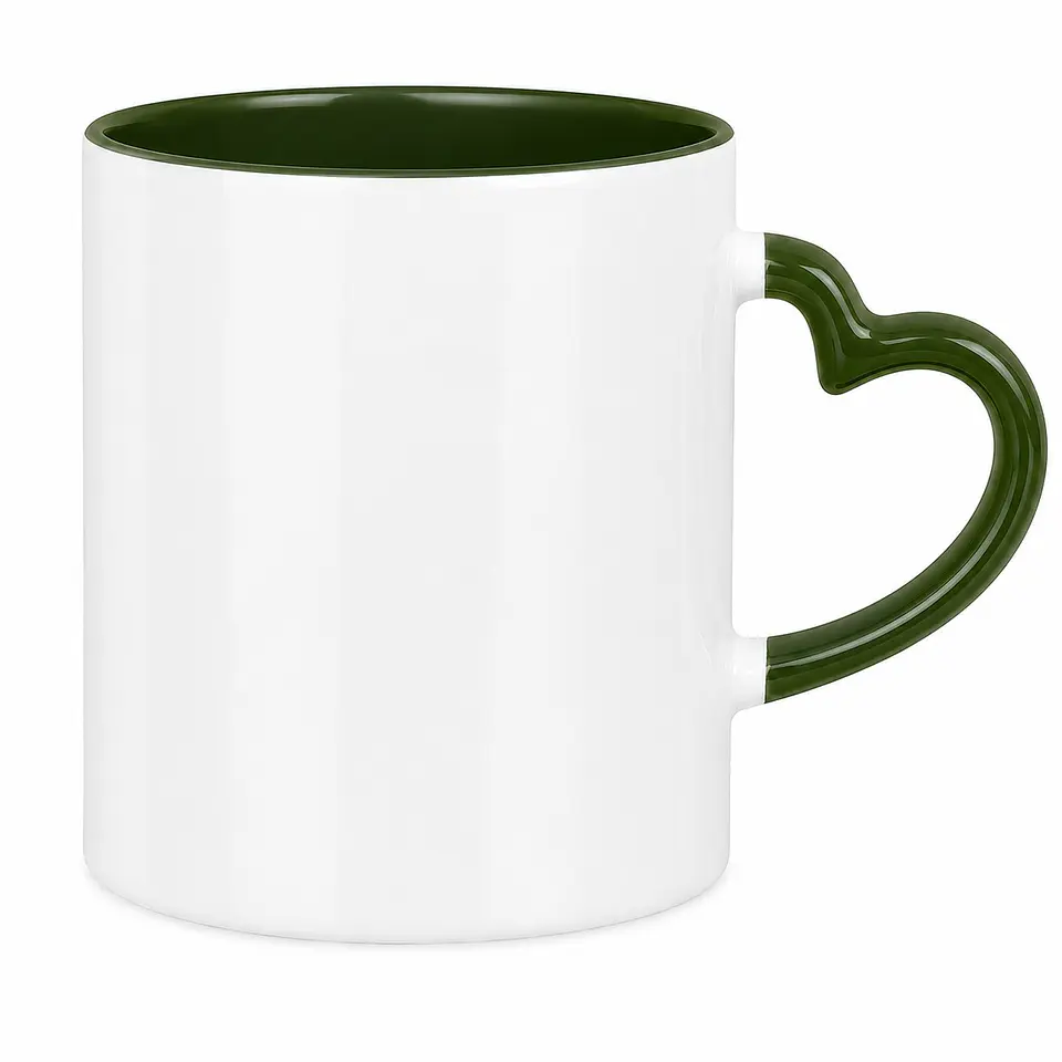 Taza de Cerámica Asa de Corazón Borde Verde Oscuro 11oz–Pack 12 Unidades 1