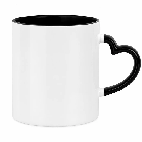 Taza de Cerámica Asa de Corazón Borde Negra 11 oz – Pack 12 Unidades