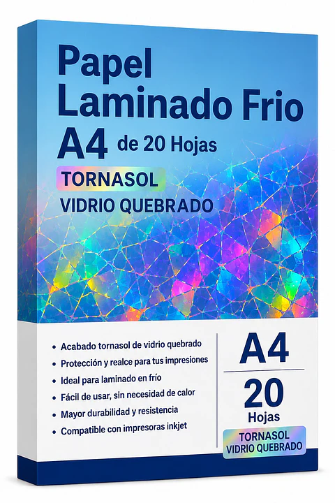 Papel Laminado Frio A4 de 20 Hojas Tornasol Vidrio Quebrado