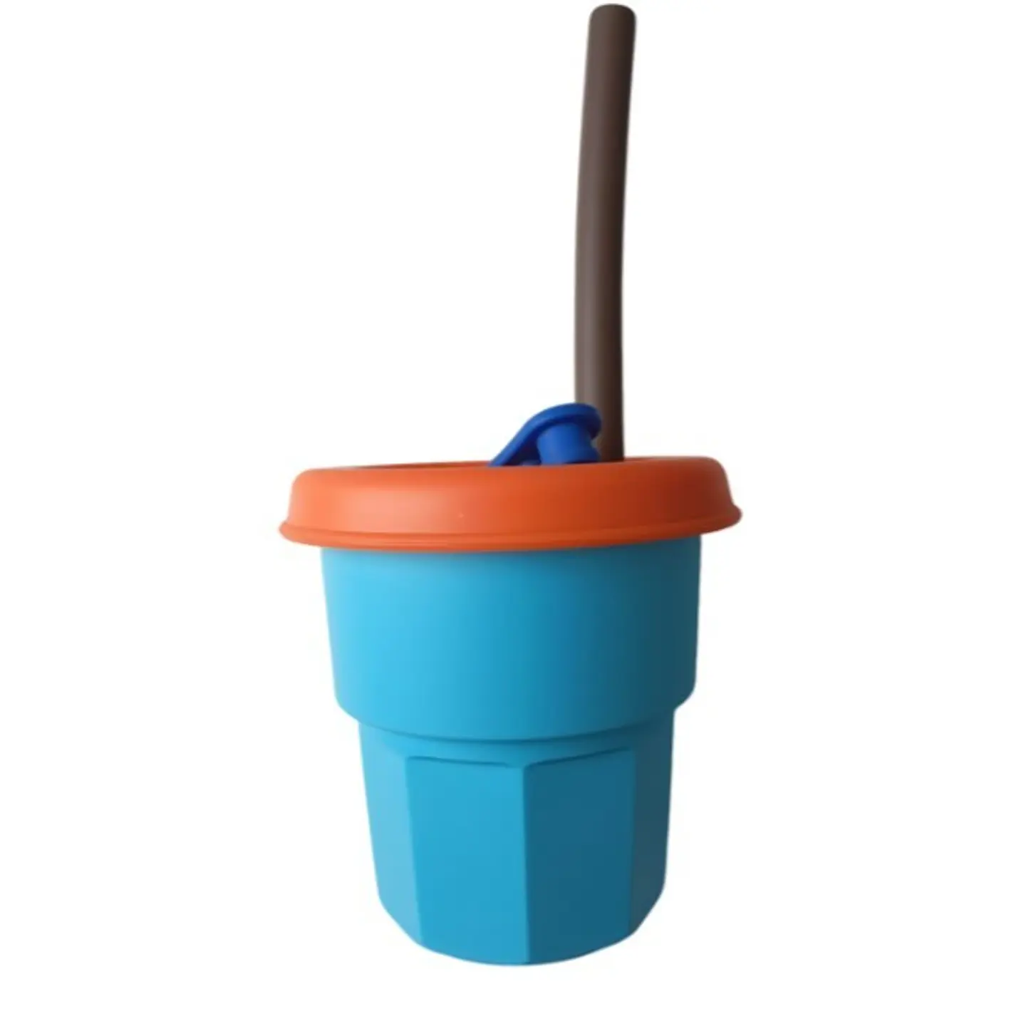 Vaso de Silicona Para Bebe Azul Claro Tapa Anaranjado 400ml T-00043-15 1