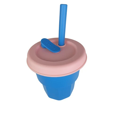 Vaso de Silicona Para Bebe Azul Tapa Rosa 400ML T-00043-13