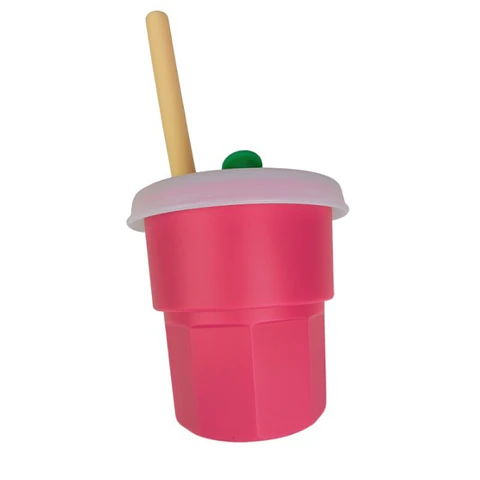 Vaso de Silicona Para Bebe Rosada Tapa Transparente 400ML T-00043-3