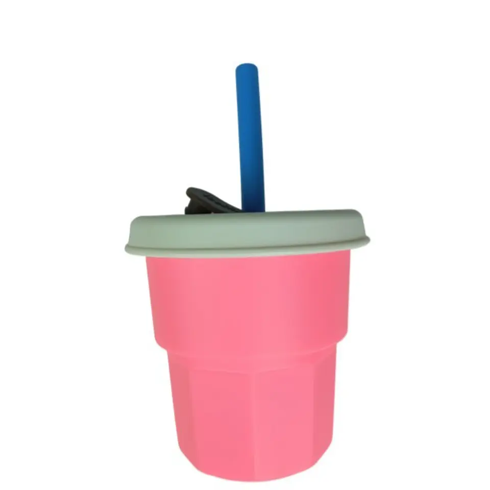 Vaso de Silicona Para Bebe Fucsia Fluorescente 400ML T-00043 1
