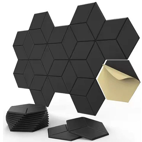 Panel Acústico Hexagonal Autoadhesivo Negro Pack X12 XSJ-10177