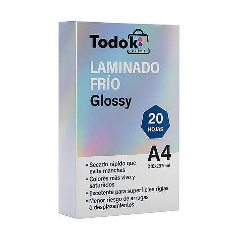 Papel Laminado Frio Glossy A4 20 Hojas Efecto Brillante Glossy