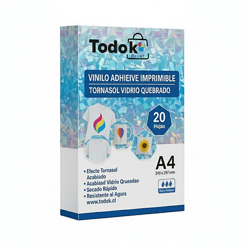 Vinilo Adhesivo Imprimible Vidrio Quebrado Tornasol A4 20 Hojas