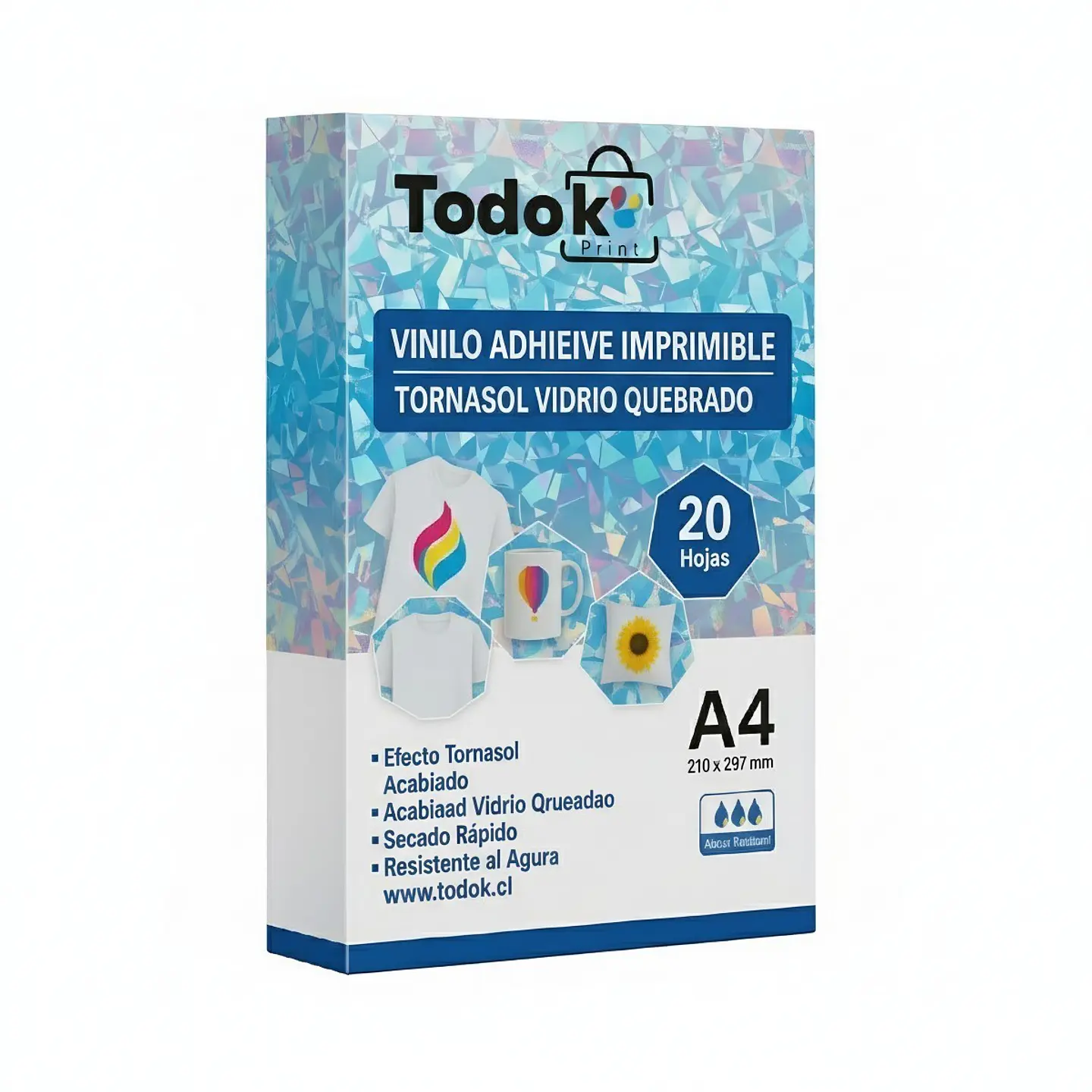 Vinilo Adhesivo Imprimible Vidrio Quebrado Tornasol A4 20 Hojas 1