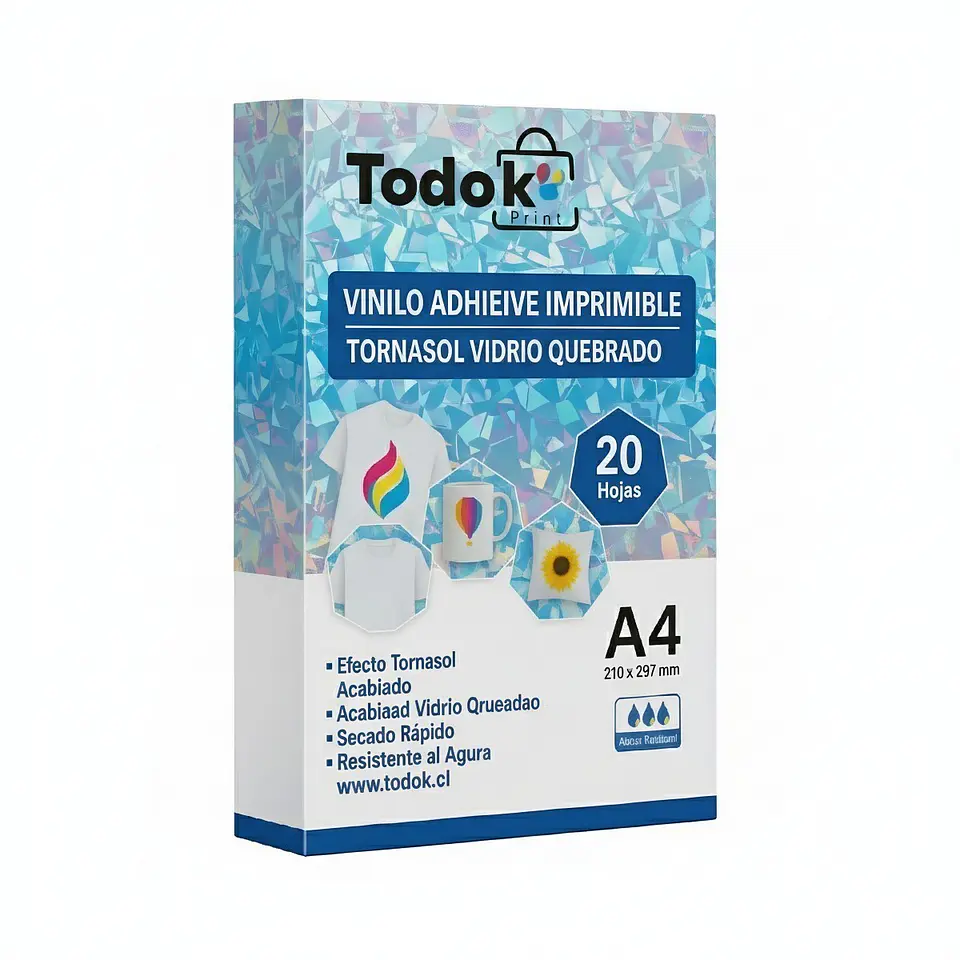 Vinilo Adhesivo Imprimible Vidrio Quebrado Tornasol A4 20 Hojas 1