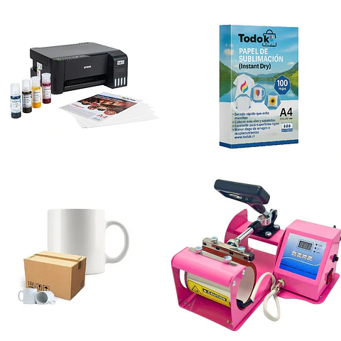 Kit de Estampadora 11oz + Impresora Epson L1250 + Caja de Tazas + Papel + Regalos