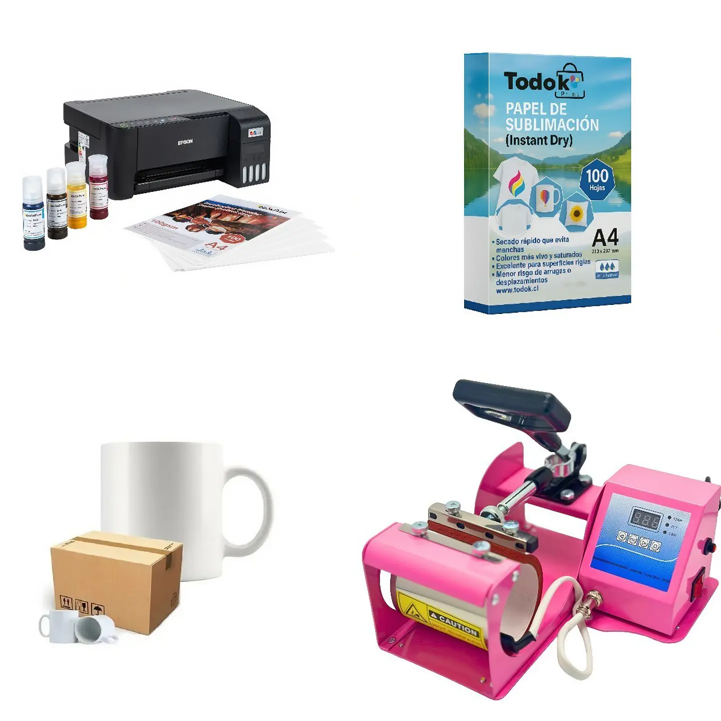 Kit de Estampadora 11oz + Impresora Epson L1250 + Caja de Tazas + Papel + Regalos 1