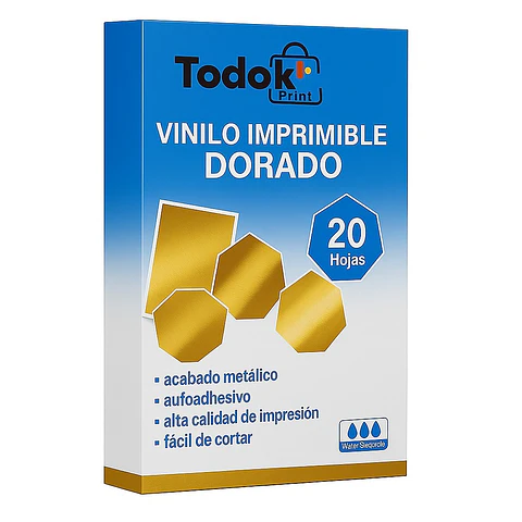 Vinilo Adhesivo Imprimible Dorado Metálico A4 20 Hojas Todok