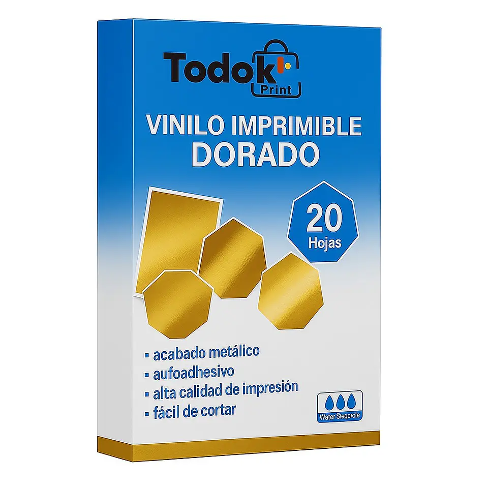 Vinilo Adhesivo Imprimible Dorado Metálico A4 20 Hojas Todok 1