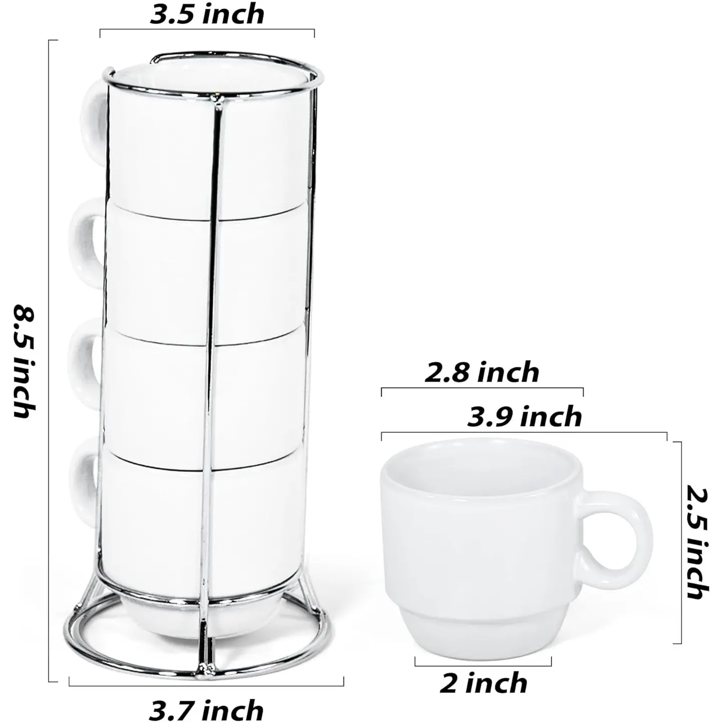 Pack de 4 Tazas Para Café Apilables 6cm + Soporte 2