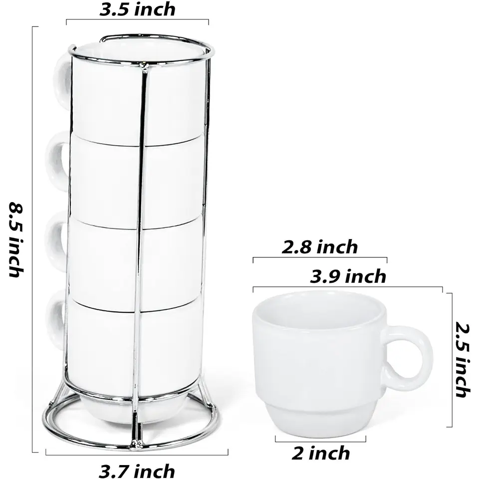 Pack de 4 Tazas Para Café Apilables 6cm + Soporte 2