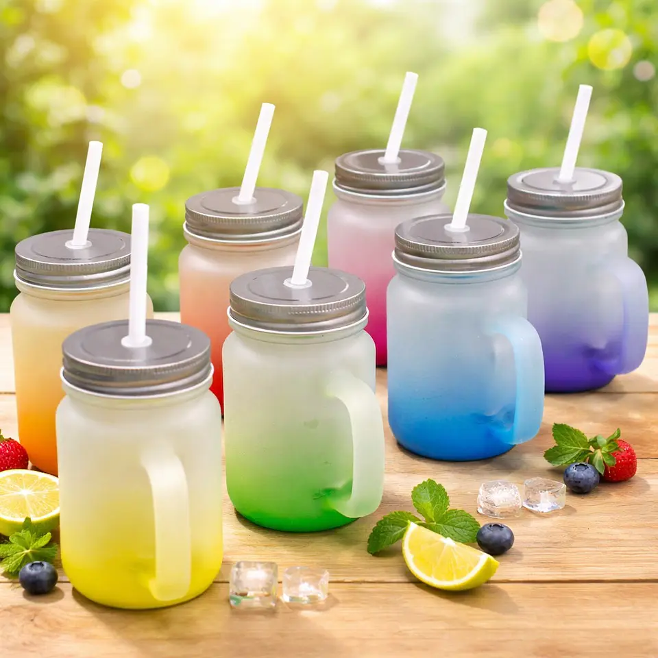 Kit de 4 Vasos Esmerilados Degradados con Tapa y Bombilla Sublimables 6