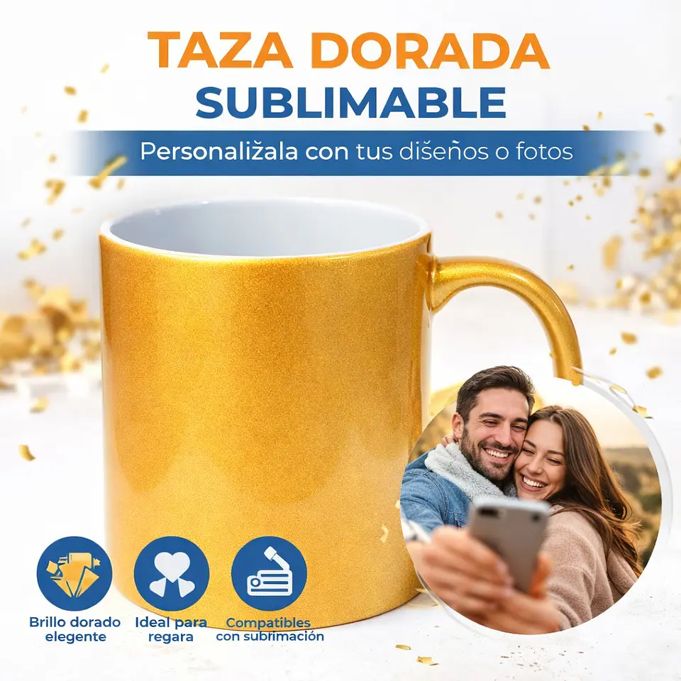 Taza de Cerámica Dorada Glitter 11oz 12 Unidades 2