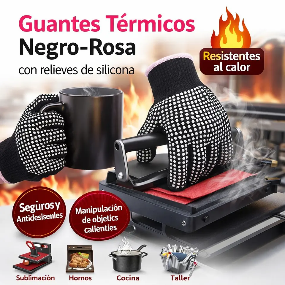 Guantes Térmicos Negro-Rosa con Relieves de Silicona 2