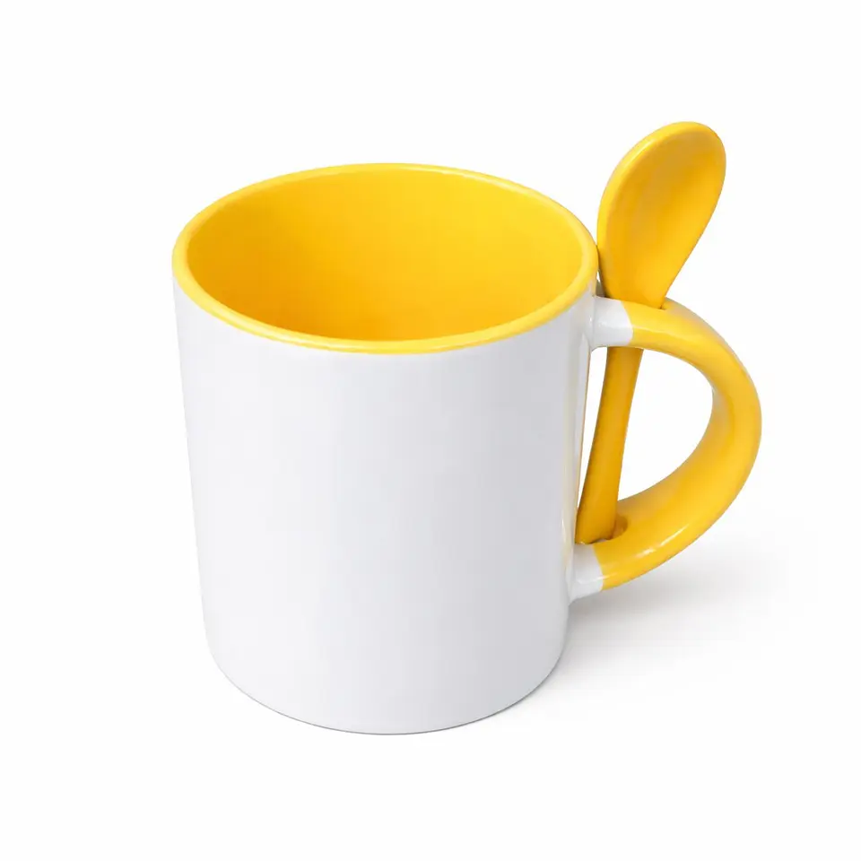 Caja de 36 Tazas de Cerámica con Cuchara de Té 11oz de Sublimacion Rosa 2