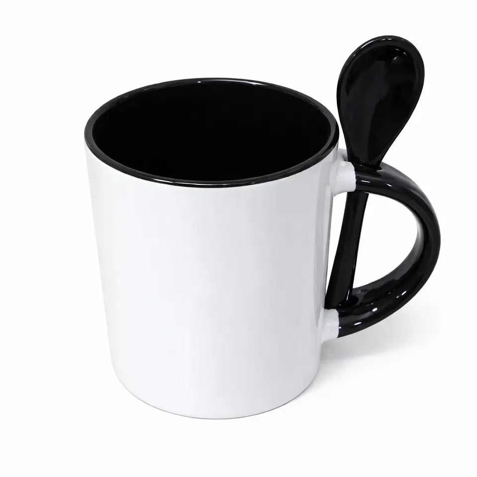 Caja de 36 Tazas de Cerámica con Cuchara de Té 11oz de Sublimacion Amarilla 2