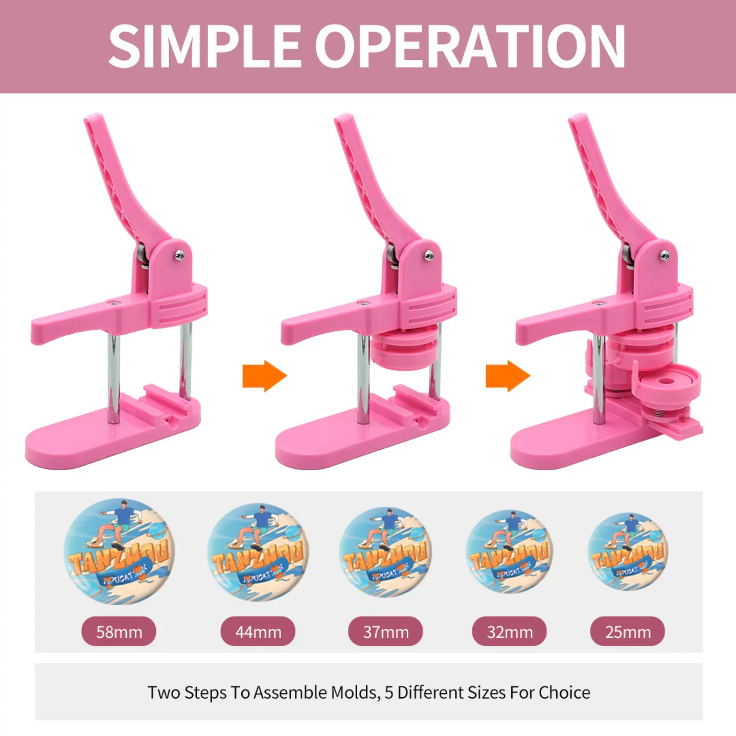 Maquina de Chapitas 37mm PVC Rosada 5