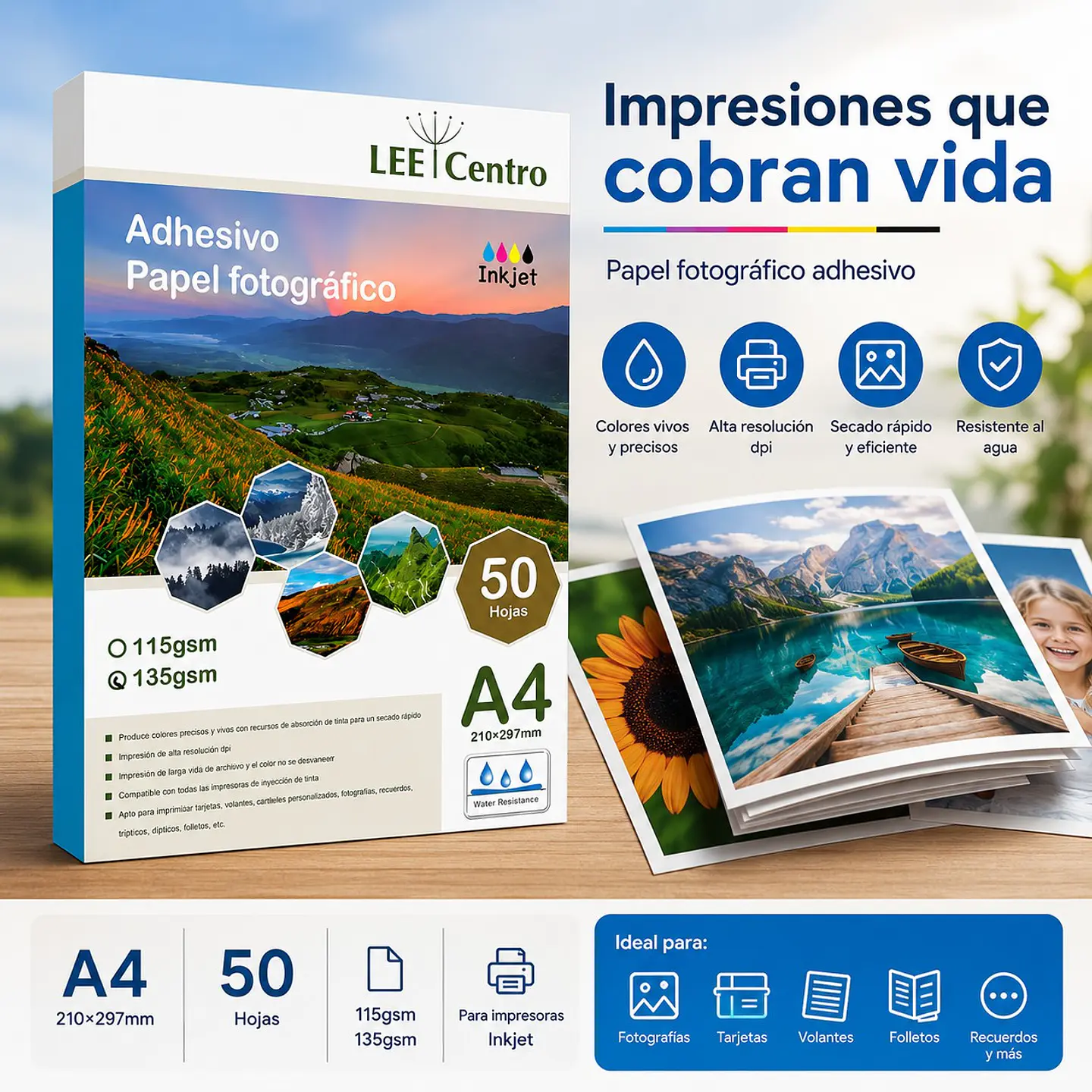 Papel Fotográfico Adhesivo A4 50H 135g 5