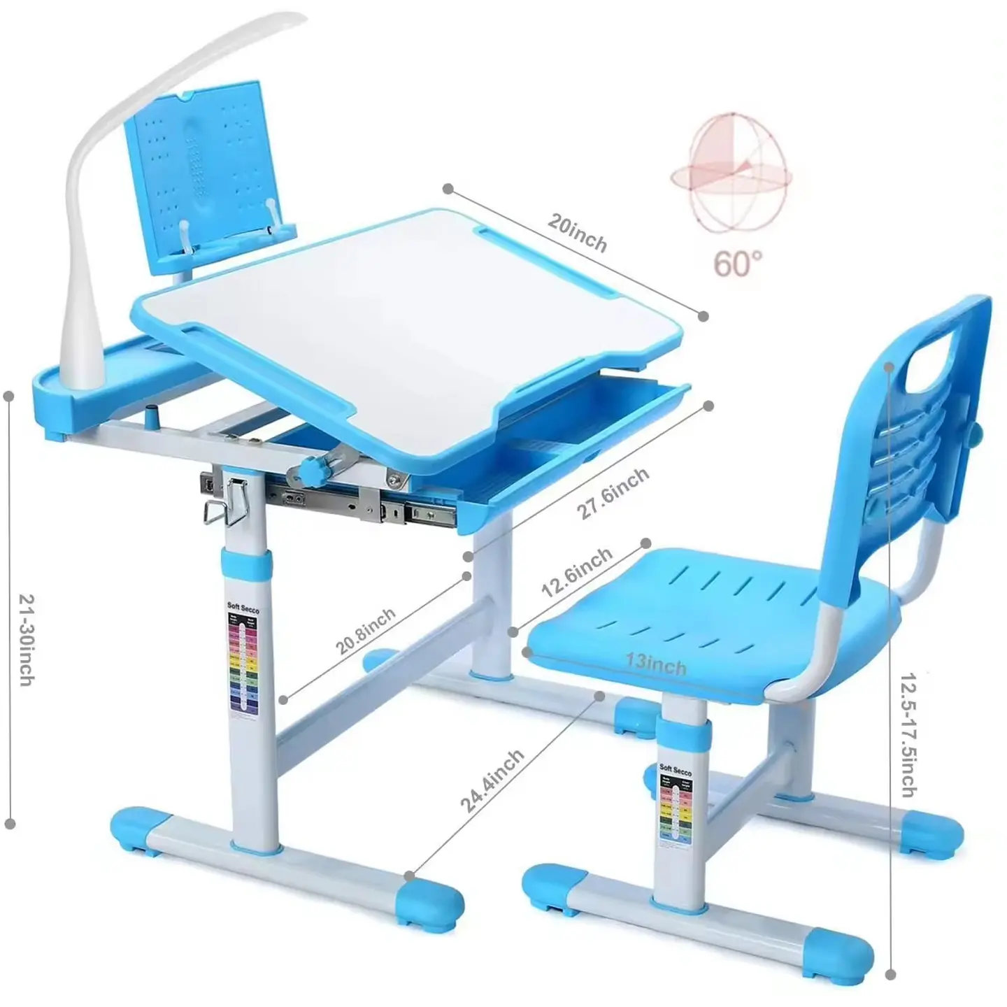 Escritorio de estudios Reclinable Ajustable Niños Azul / Todokcl 6