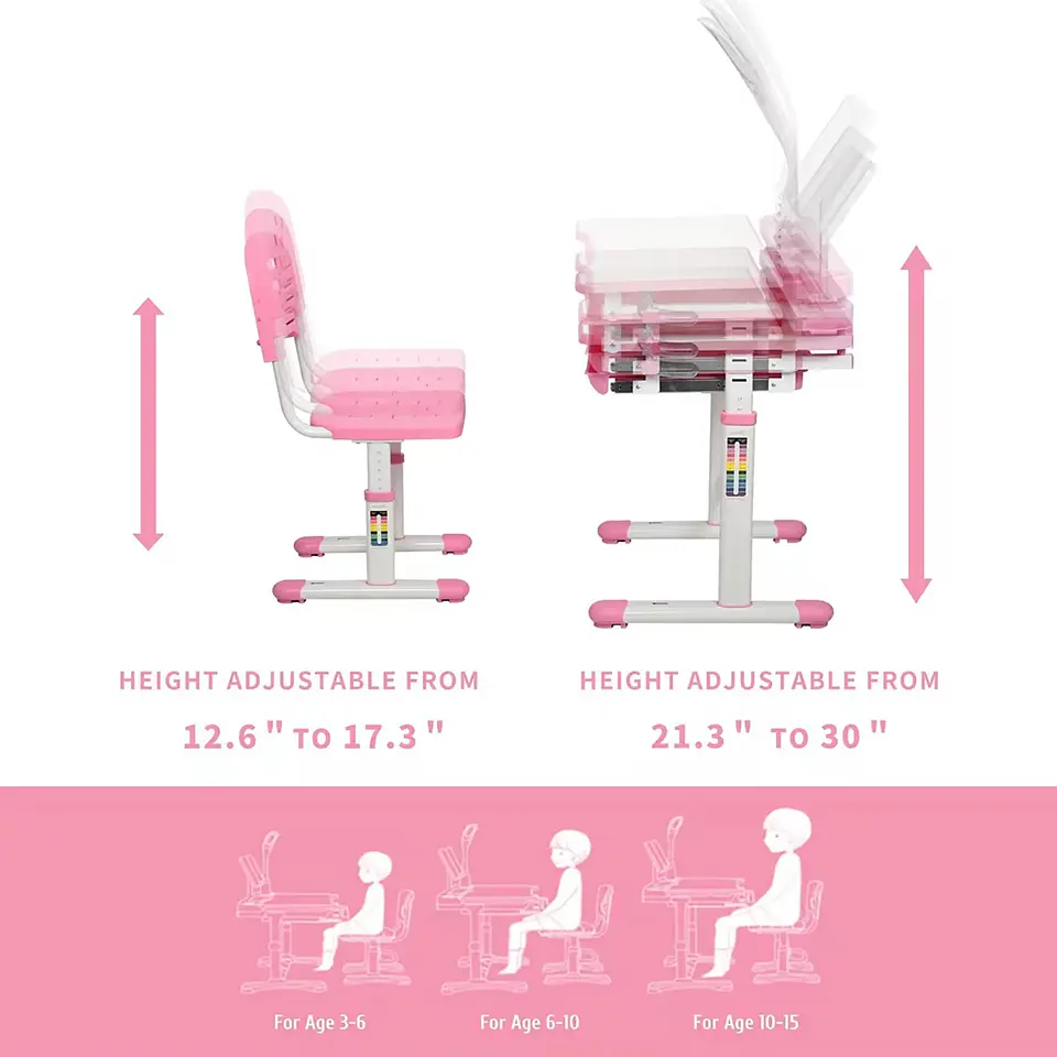 Escritorio de estudios Reclinable Ajustable Niños Rosa / Todokcl 4