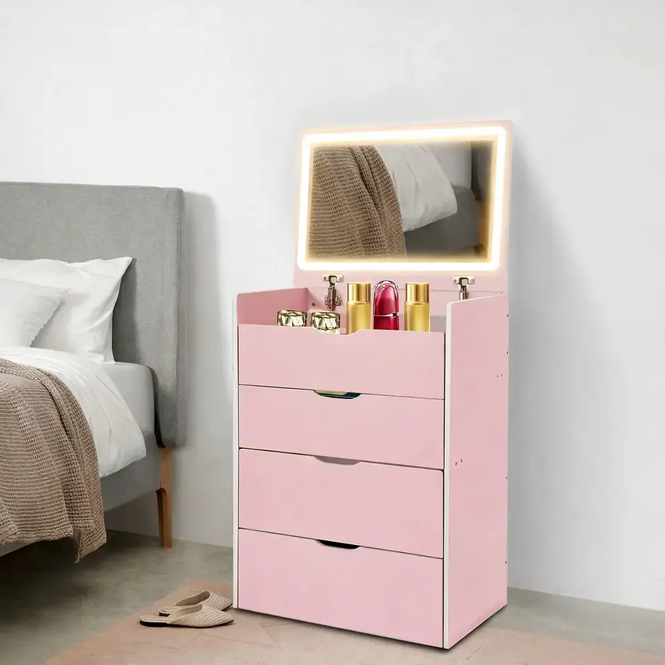Tocador De Lujo Premiun Con Espejo Y Luz Incorporada Color Rosa 2