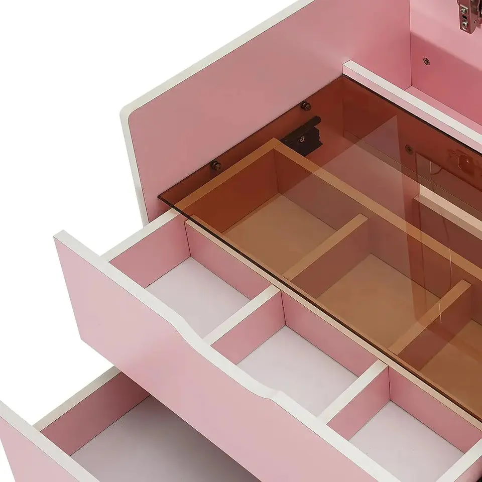 Tocador De Lujo Premiun Con Espejo Y Luz Incorporada Color Rosa 6