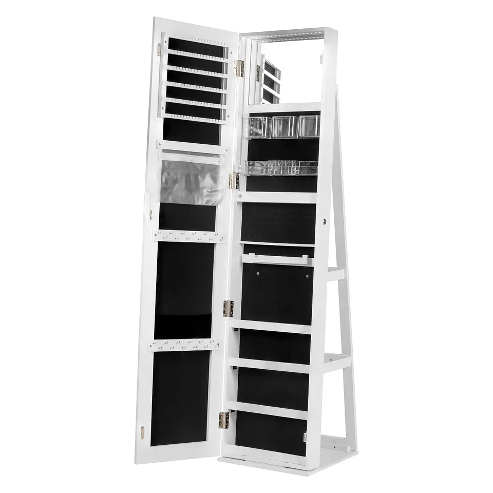 Joyero Con Espejo Organizador De Cosméticos Giratorio 360° Color Blanco 5