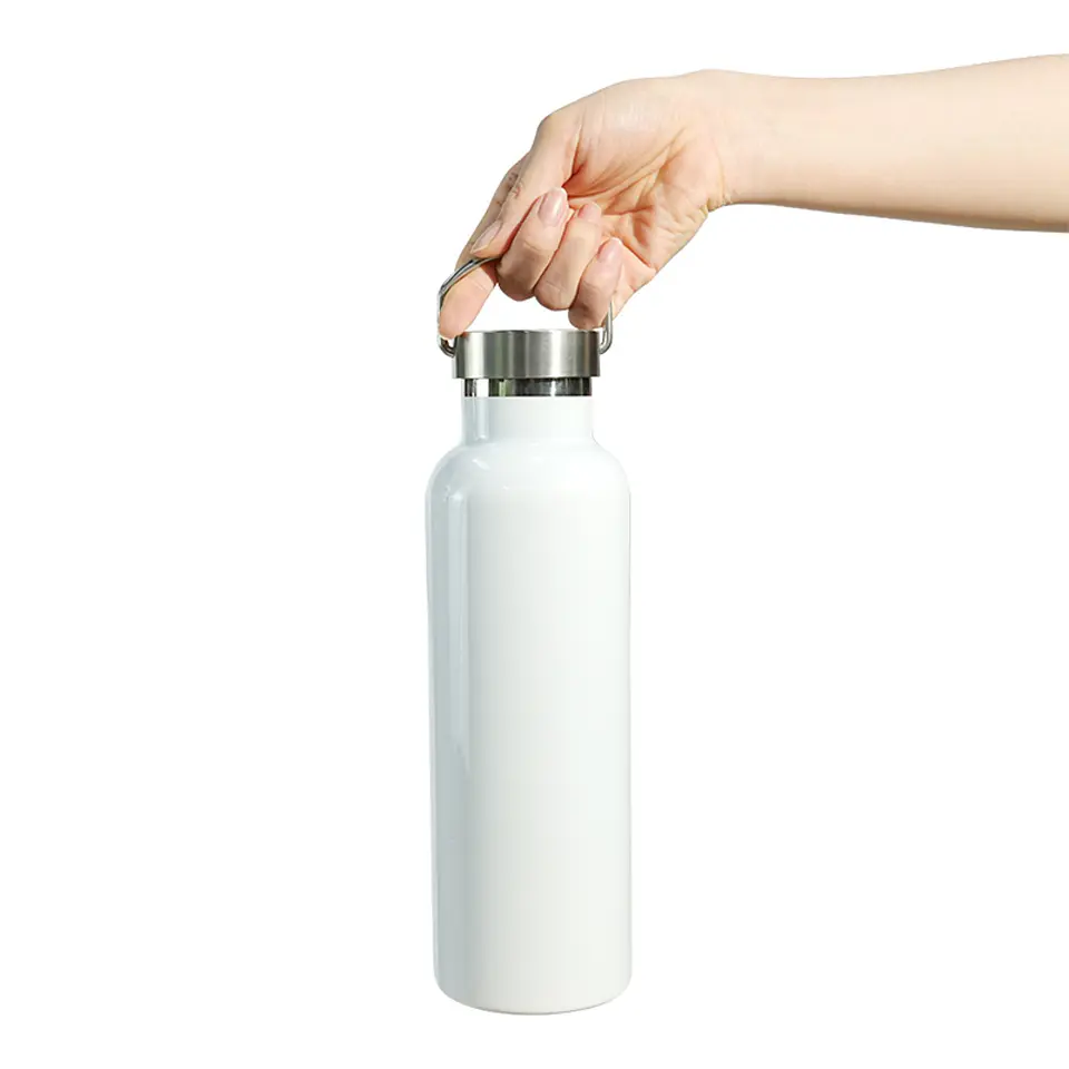 Botella de Aluminio Sublimacion 500ml Tapa con Mango Blanca 2