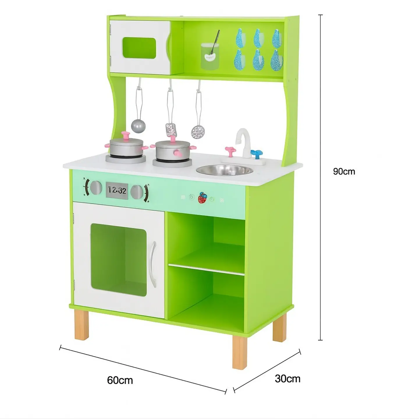 Cocina De Juguete Multifunción + Accesorios 90x60x30Cm Kiddi Verde 6