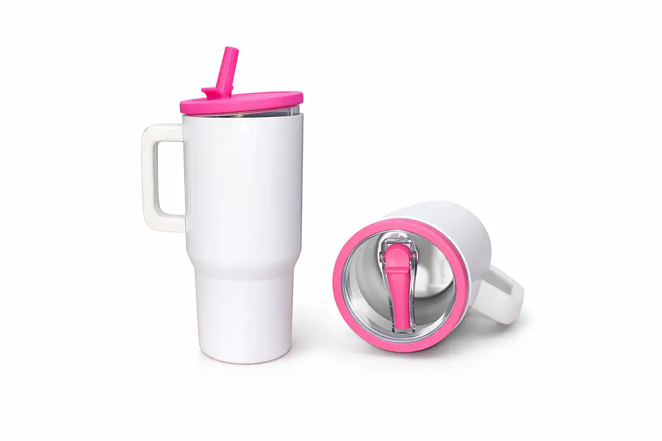 Mug Tumbler Metálico Para Sublimación 20oz con Tapa Fucsia 3