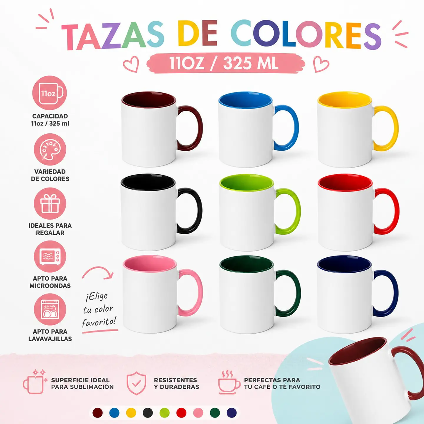 Taza de Cerámica Borde e Interior Roja 11oz 3